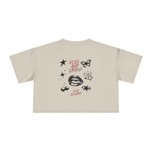 Butterfly Crop Tee: Grunge Red Butterfly Graphic Women's Crop Top
