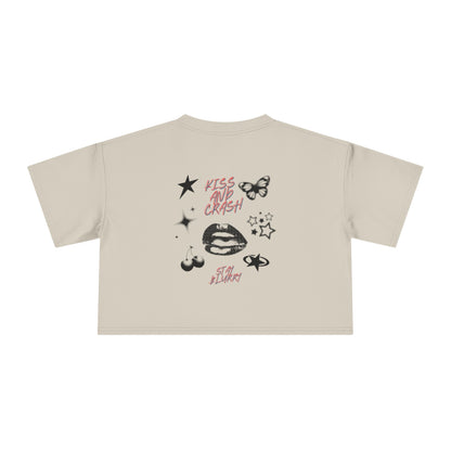 Butterfly Crop Tee: Grunge Red Butterfly Graphic Women's Crop Top