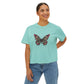 Floral Grunge Butterfly Boxy Tee — Women's Cropped Graphic T‑Shirt