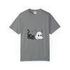Ghost Cat T-Shirt: Cute Black Cat & Ghost Graphic Tee - Grey