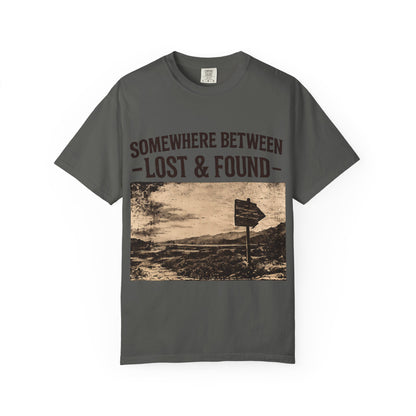 Somewhere Between Lost & Found Vintage Road Sign Graphic T-Shirt