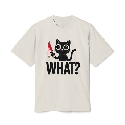 What? Black Cat Holding Bloody Knife Heavyweight Graphic Tee