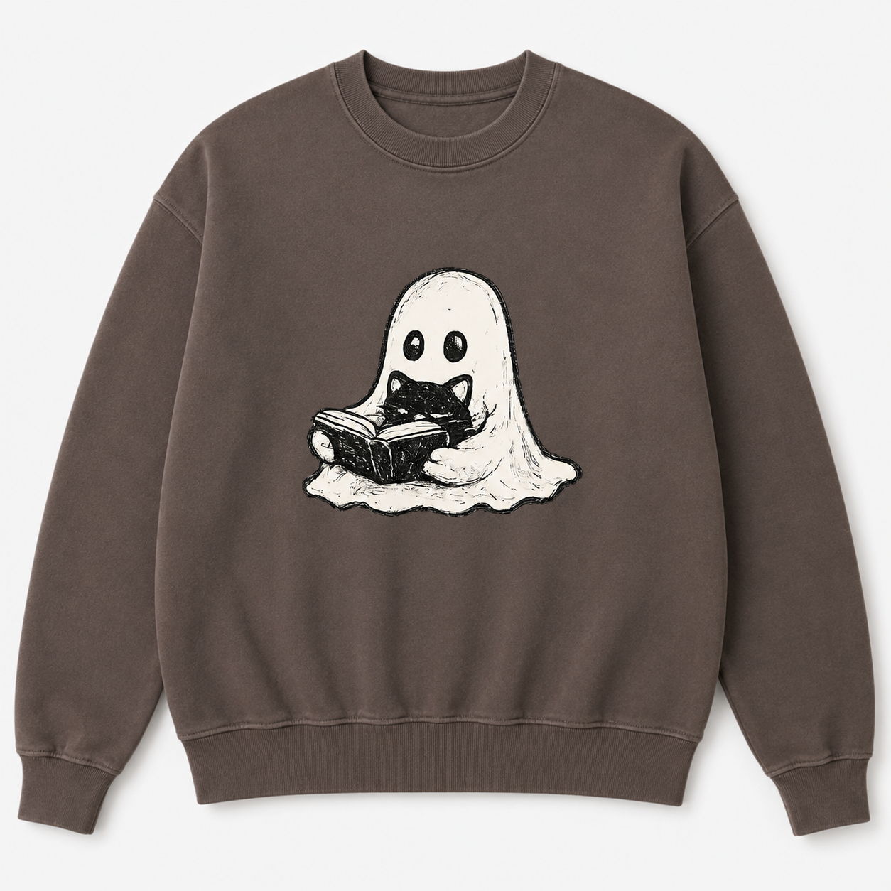 Ghost Reading Crewneck Sweatshirt — Cute Ghost with Book Cozy Pullover