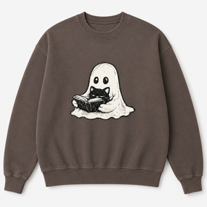Ghost Reading Crewneck Sweatshirt — Cute Ghost with Book Cozy Pullover