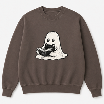 Ghost Reading Crewneck Sweatshirt — Cute Ghost with Book Cozy Pullover
