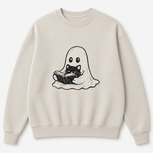 Ghost Reading Crewneck Sweatshirt — Cute Ghost with Book Cozy Pullover
