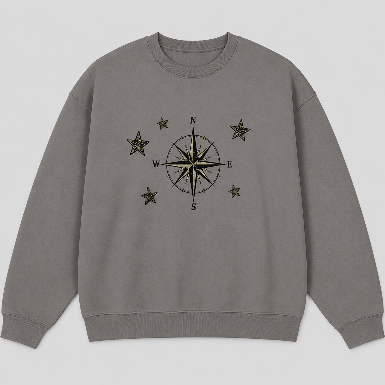 Compass Star Crewneck Sweatshirt — Vintage Nautical Compass Graphic
