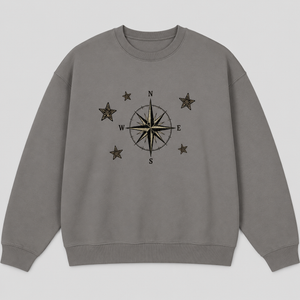 Compass Star Crewneck Sweatshirt — Vintage Nautical Compass Graphic