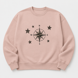 Compass Star Crewneck Sweatshirt — Vintage Nautical Compass Graphic