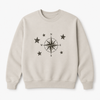 Compass Star Crewneck Sweatshirt: Vintage Nautical Compass Graphic - Ivory