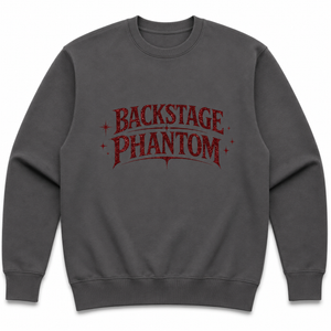 Backstage Phantom Crewneck: Vintage Theater Logo, Pigment-Dyed