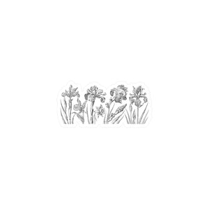 Floral Iris Vinyl Decal — Kiss-Cut Black & White Botanical Sticker