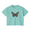 Floral Grunge Butterfly Boxy Tee, Women's Cropped Graphic Tee - Chalky Mint