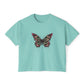 Floral Grunge Butterfly Boxy Tee — Women's Cropped Graphic T‑Shirt