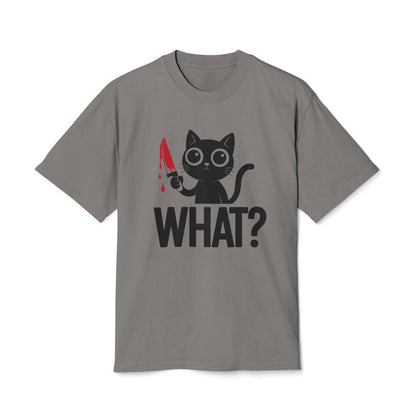 What? Black Cat Holding Bloody Knife Heavyweight Graphic Tee