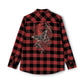 Night Creature Flannel Shirt — Gothic Raven Plaid Back Print
