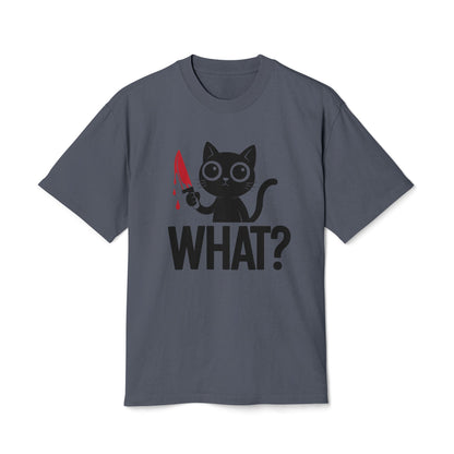 What? Black Cat Holding Bloody Knife Heavyweight Graphic Tee