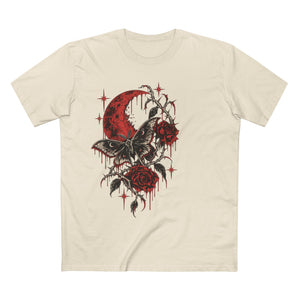 Gothic Moth & Rose Tee — Red Moon Horror Graphic T-Shirt