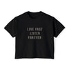 Live Fast Listen Forever Boxy Tee: Vintage Music Graphic Tee - Black