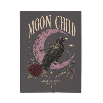 Moon Child Velveteen Blanket — Raven & Crescent Moon Plush Throw