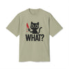 What? Black Cat Holding Bloody Knife Heavyweight Graphic Tee - Faded Eucalyptus