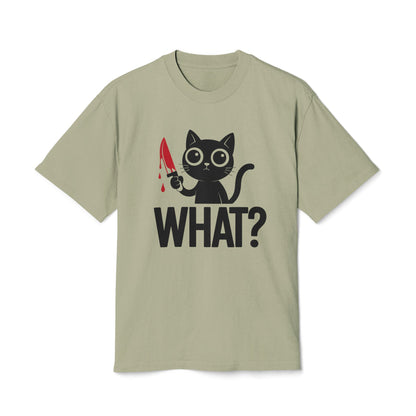 What? Black Cat Holding Bloody Knife Heavyweight Graphic Tee
