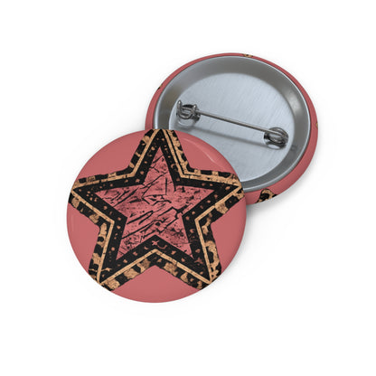 Vintage Pink Star Pin Button – Retro Grunge Badge for Jackets & Bags