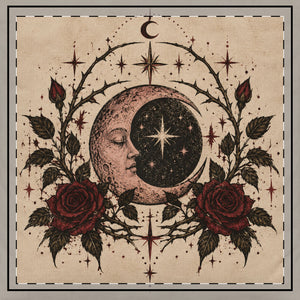 Celestial Moon & Roses Throw Pillow — Vintage Gothic Starry Night Décor