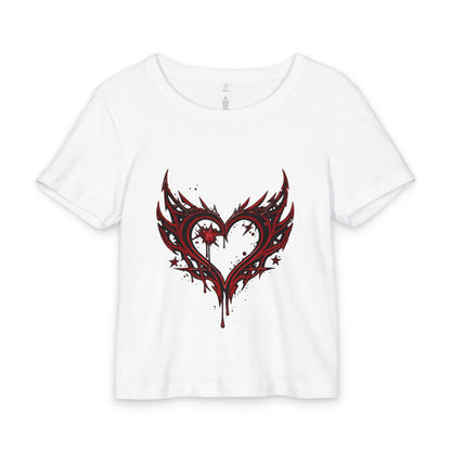 Gothic Winged Heart Baby Tee: Red Tribal Heart Graphic Shirt