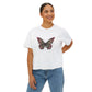 Floral Grunge Butterfly Boxy Tee — Women's Cropped Graphic T‑Shirt