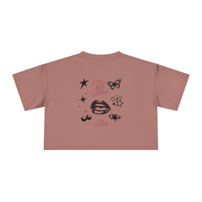 Butterfly Crop Tee: Grunge Red Butterfly Graphic Women's Crop Top