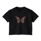 Floral Grunge Butterfly Boxy Tee — Women's Cropped Graphic T‑Shirt
