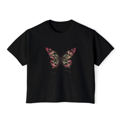 Floral Grunge Butterfly Boxy Tee, Women's Cropped Graphic Tee