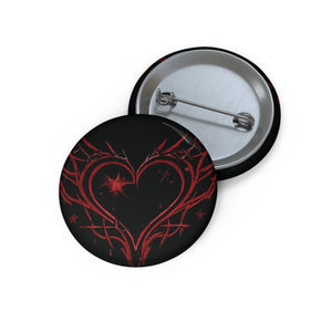 Red Tribal Heart Pin Button: Gothic Heart Accessory