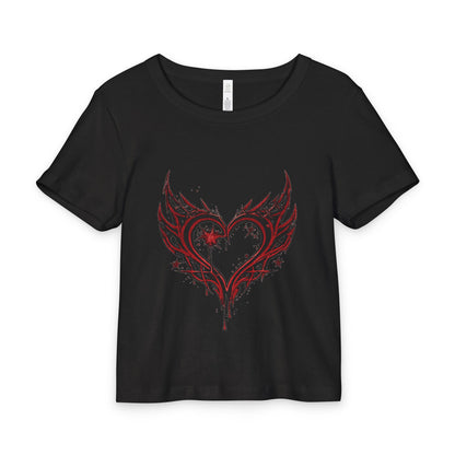 Gothic Winged Heart Baby Tee: Red Tribal Heart Graphic Shirt