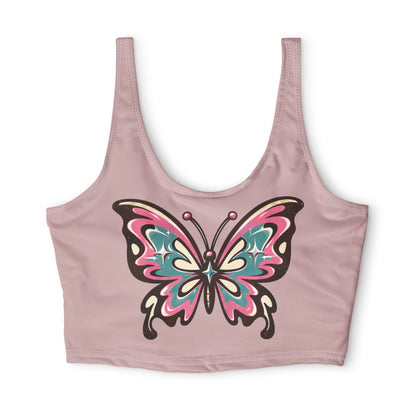 Butterfly & #SWAG Pink Athletic Crop Top — Women's Stylish Sports Bra