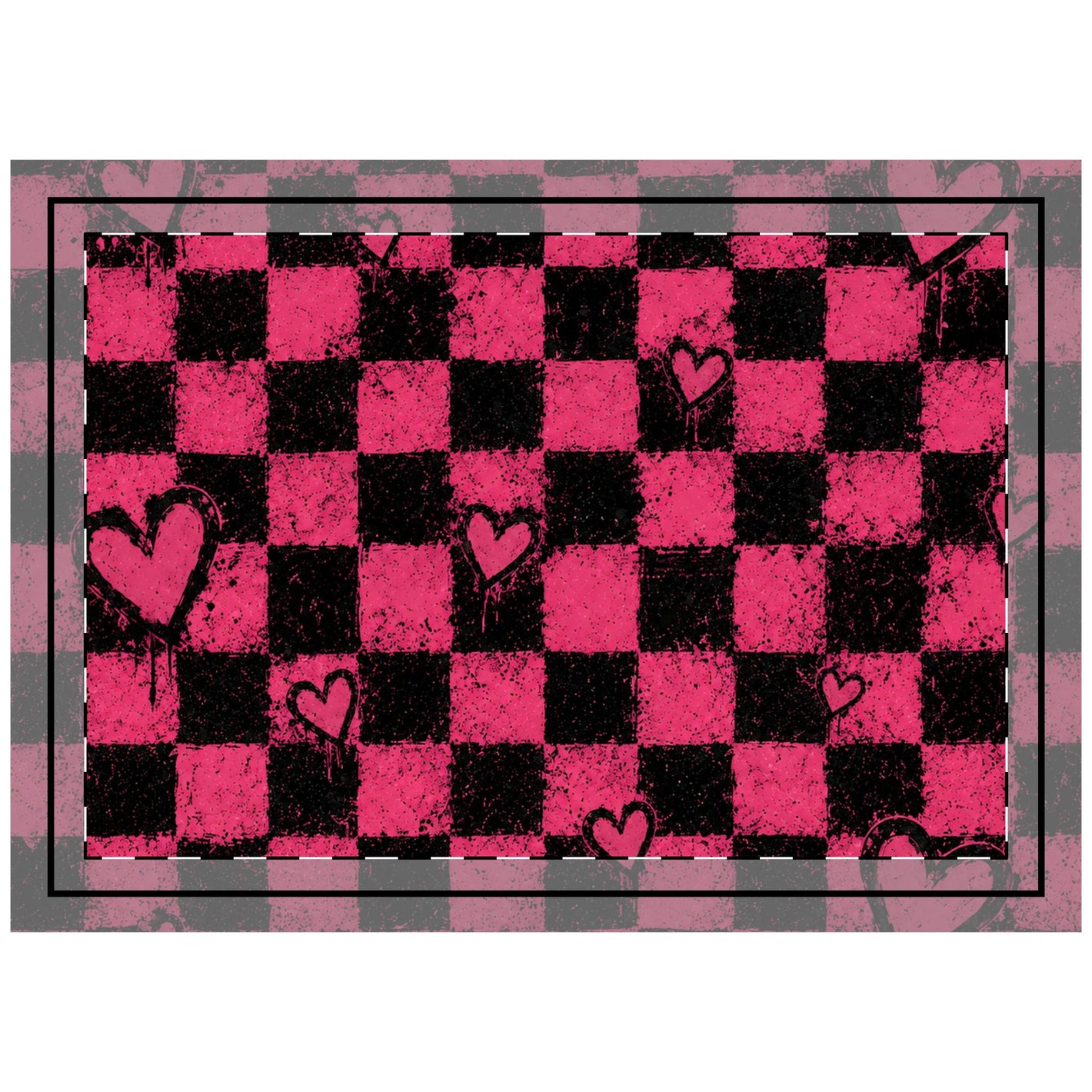 Pink & Black Checker Heart Throw Pillow — Grunge Valentine Decorative Cushion