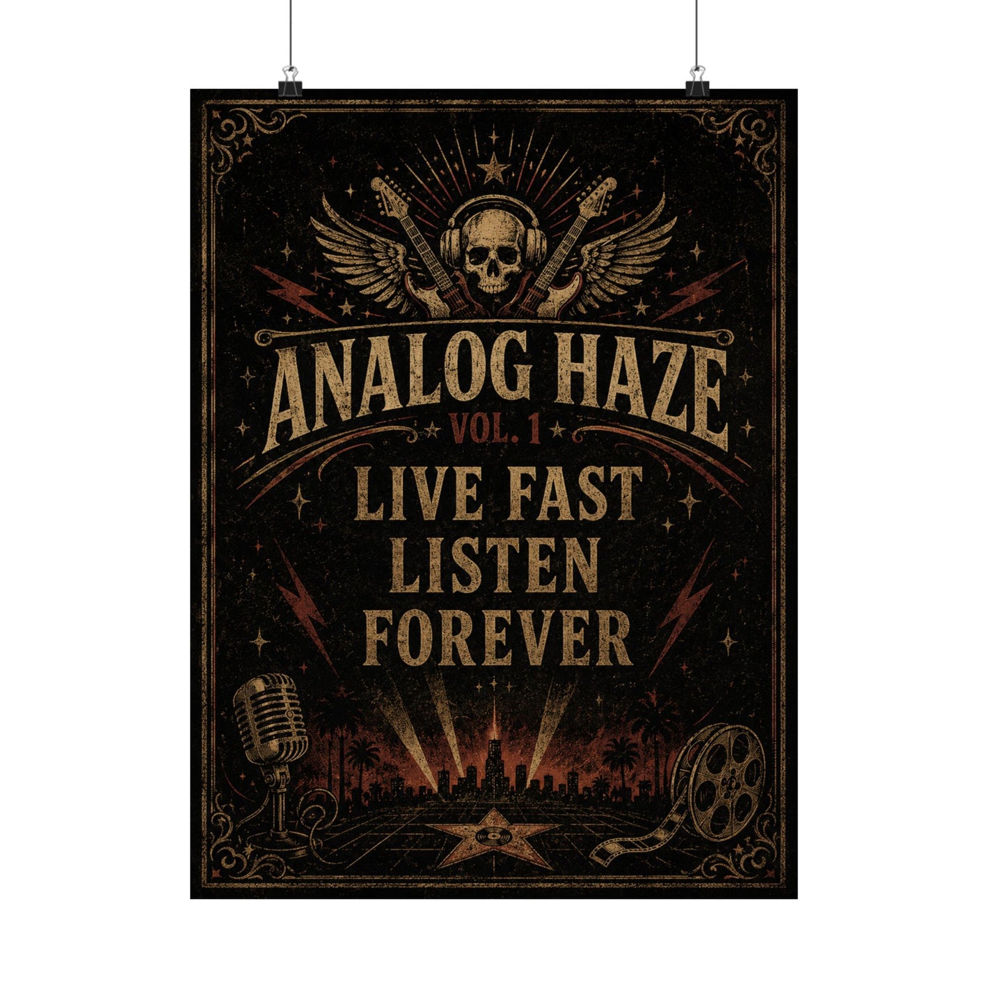 Analog Haze "Live Fast Listen Forever" Matte Poster — Rock Skull Art