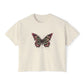 Floral Grunge Butterfly Boxy Tee — Women's Cropped Graphic T‑Shirt