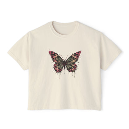 Floral Grunge Butterfly Boxy Tee, Women's Cropped Graphic Tee