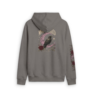 Moonchild Raven Zip Hoodie — Gothic Crescent Moon & Rose Zip-Up
