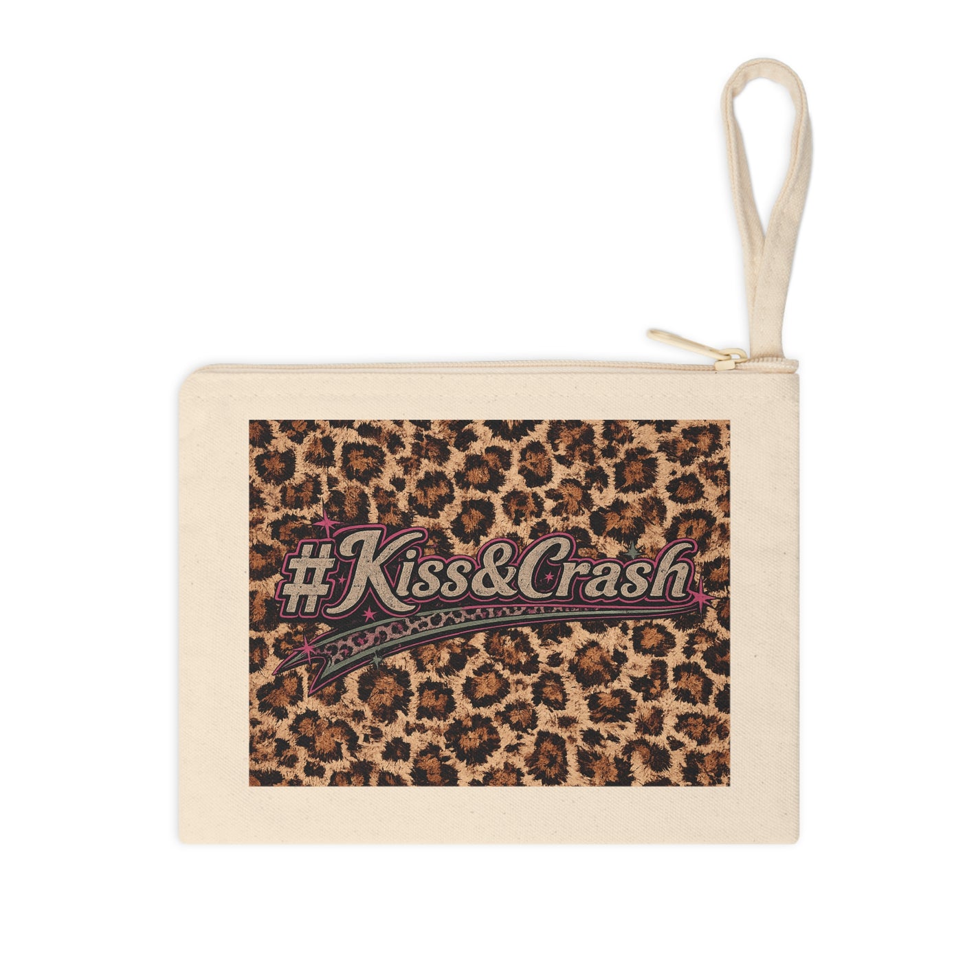 Leopard "#Kiss&Crash" Accessory Zipper Pouch