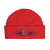 Embroidered Crescent Moon Floral Cuff Beanie — Gothic Rose Winter Hat - Red