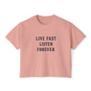 Live Fast Listen Forever Boxy Tee: Vintage Music Graphic Tee - Peachy