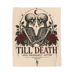 Till Death Velveteen Plush Blanket — Gothic Skeleton Couple with Roses