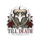 Till Death Kiss-Cut Sticker — Romantic Skeletons & Red Roses Vinyl Decal