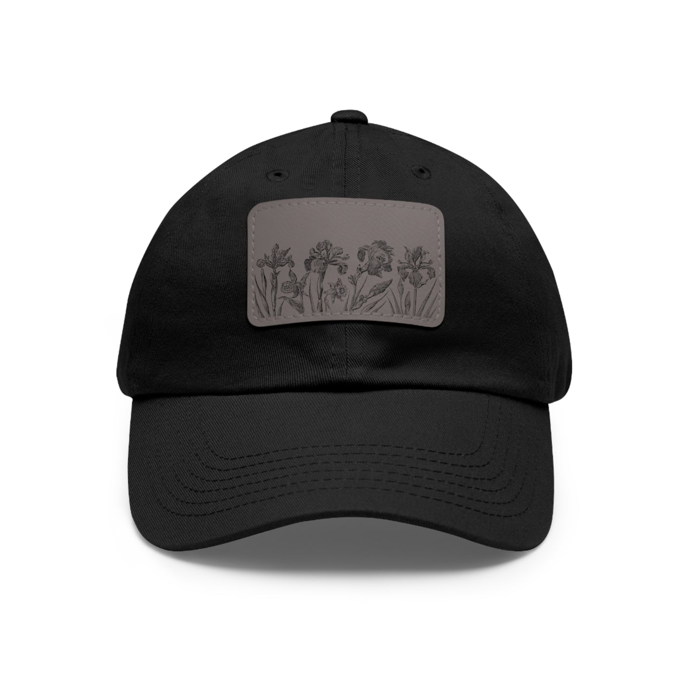 Leather Patch Dad Hat — Vintage Wildflower Sketch Cap