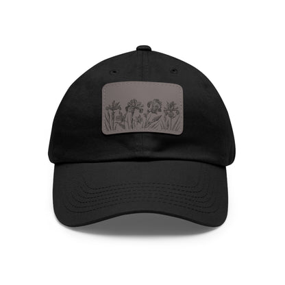 Leather Patch Dad Hat — Vintage Wildflower Sketch Cap