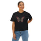 Floral Grunge Butterfly Boxy Tee — Women's Cropped Graphic T‑Shirt