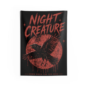 Night Creature Raven Tapestry – Gothic Wall Art “Born When the Sun Dies”